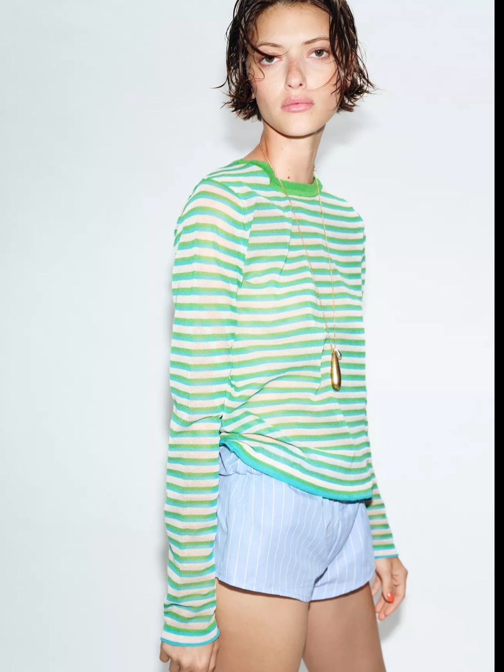 NWT ZARA Fine knit jumper with round neck and long sleeves 💚💙